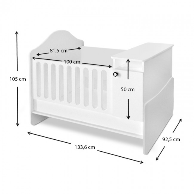 Κρεβάτι βρεφικό πολυμορφικό Lora Megapap από μελαμίνη χρώμα λευκό 133,6x92,5x105εκ.