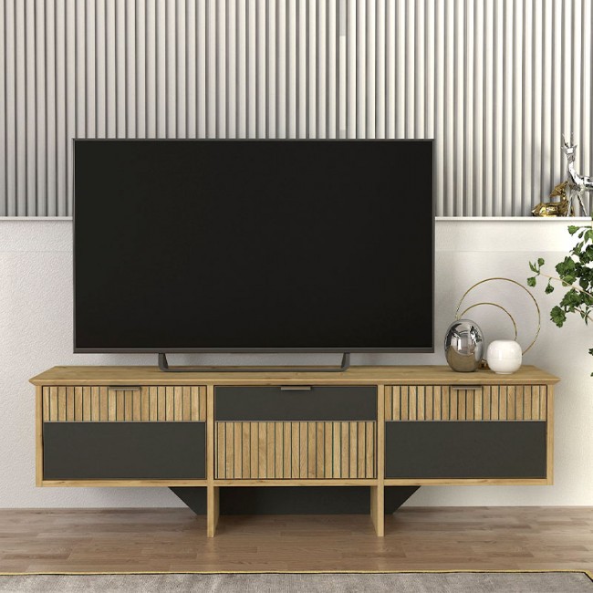 Έπιπλο τηλεόρασης Venita Megapap χρώμα sapphire oak - ανθρακί 150x35x45,3εκ.