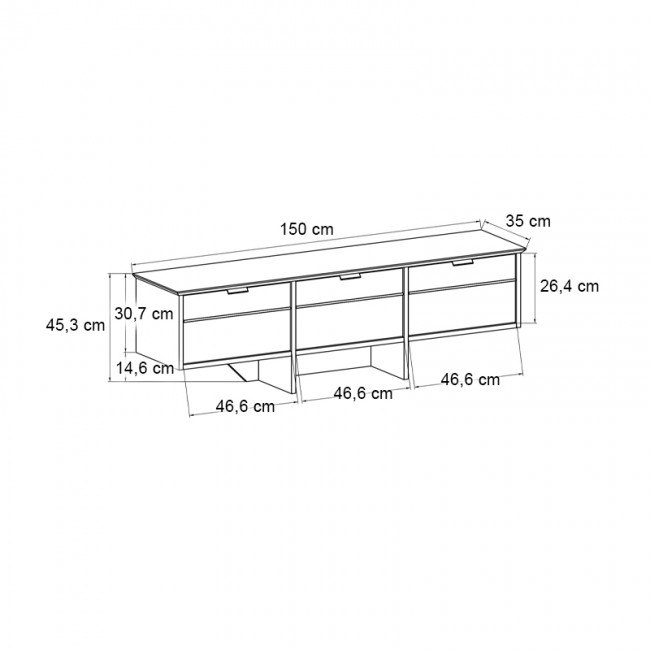 Έπιπλο τηλεόρασης Venita Megapap χρώμα sapphire oak - ανθρακί 150x35x45,3εκ.