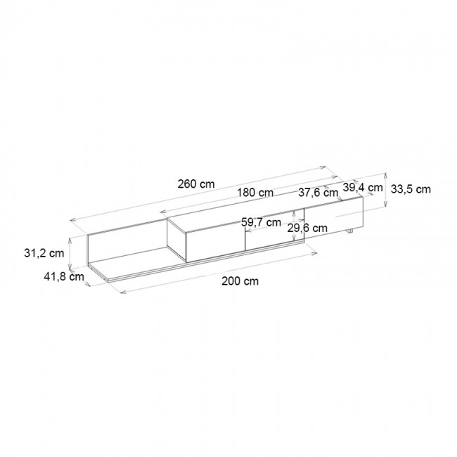 Έπιπλο τηλεόρασης Enstey Megapap χρώμα μαύρο 260x41,8x33,5εκ.