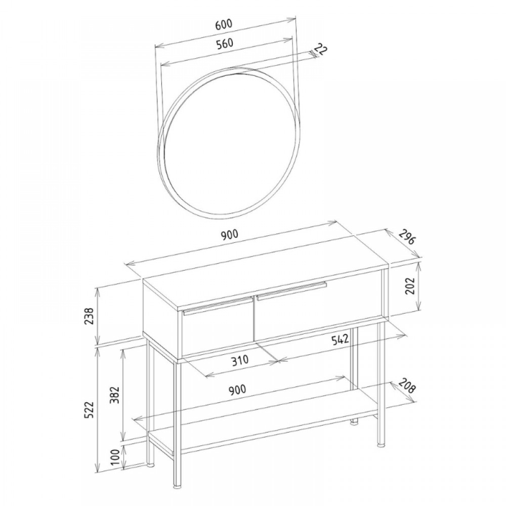 Κονσόλα με καθρέπτη Suzy Megapap χρώμα sepet oak 90x29,6x76εκ.