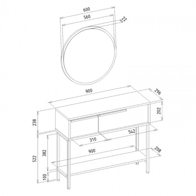 Κονσόλα με καθρέπτη Suzy Megapap χρώμα sepet oak 90x29,6x76εκ.