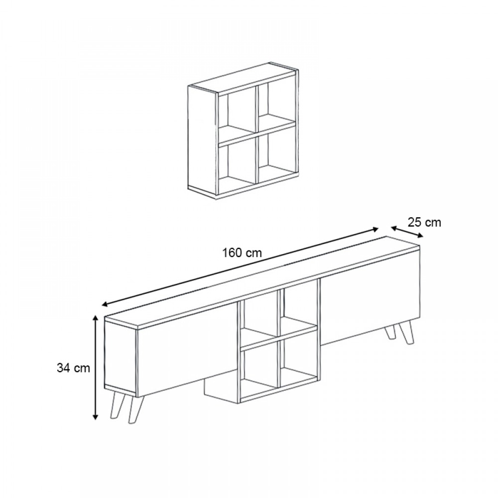 Σύνθεση τηλεόρασης Beta Megapap χρώμα sapphire oak - λευκό 160x25x34εκ.