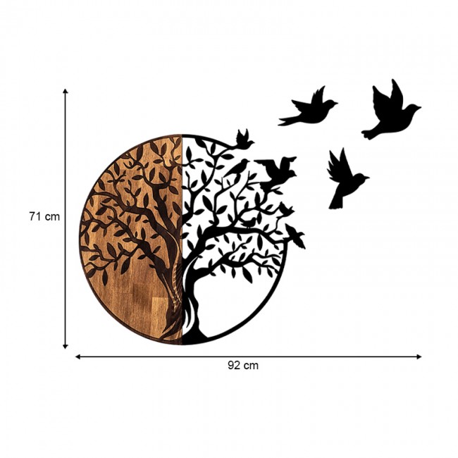 Διακοσμητικό τοίχου Tree with Birds Megapap ξύλινο - μεταλλικό χρώμα καρυδί - μαύρο 92x3x71εκ.