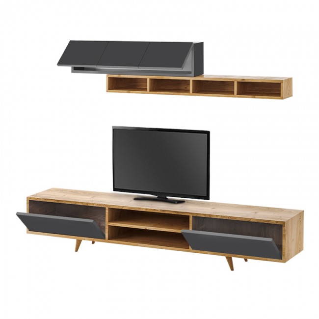 Σύνθεση τηλεόρασης Serine Megapap χρώμα sapphire oak - ανθρακί 170x37x45εκ.