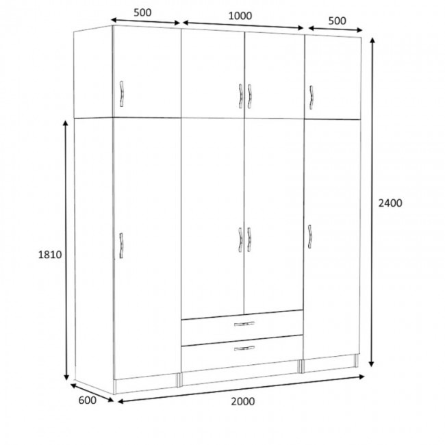 Ντουλάπα ρούχων Victoria Megapap τετράφυλλη με πατάρι και συρτάρια χρώμα φυσικό οξιάς 200x60x240εκ.