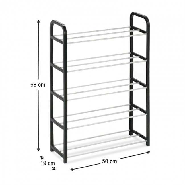 Παπουτσοθήκη Confor Megapap πλαστική - μεταλλική με 5 ράφια χρώμα μαύρο 50x19x65εκ.