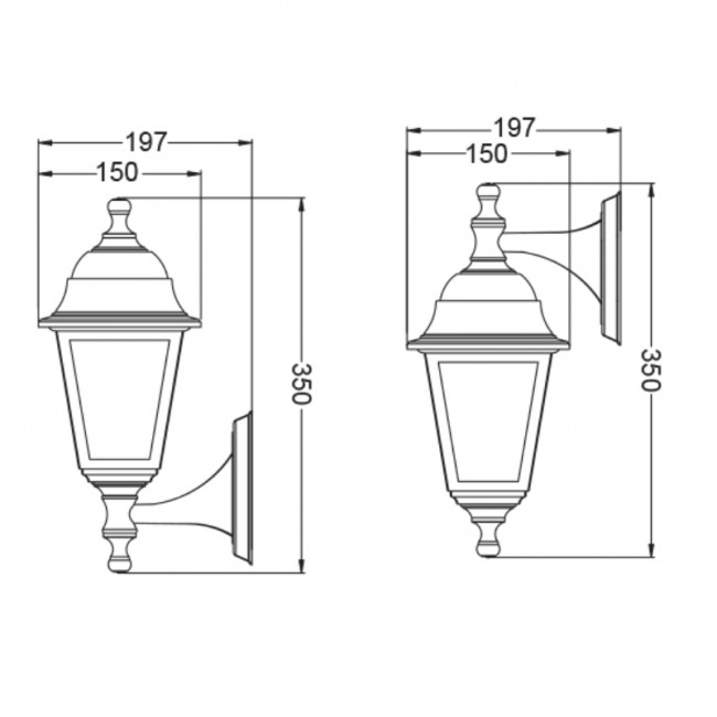 Απλίκα τοίχου - Φανάρι IP44 E27 χρώμα μαύρο 15x19,7x35εκ.