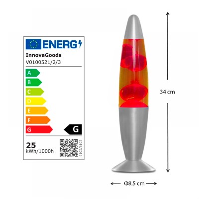 Φωτιστικό επιτραπέζιο λάβα LED από αλουμίνιο Innovagoods V0100522 χρώμα ασημί - κόκκινο Ø8,5x34εκ.