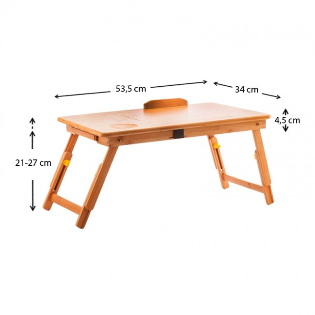 Τραπεζάκι βοηθητικό για laptop πτυσσόμενο από μπαμπού Innovagoods V0103031 χρώμα φυσικό 53,5x34x21-27εκ.