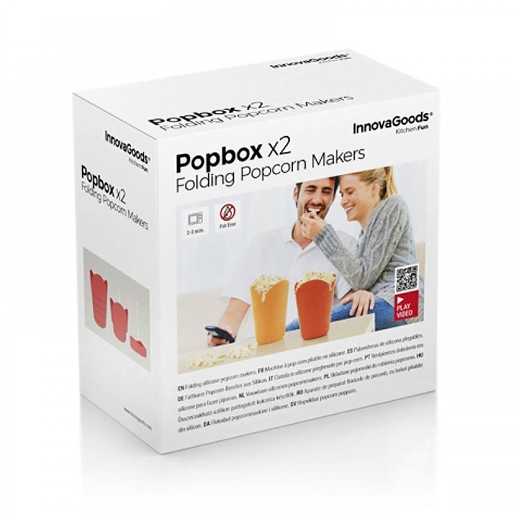 Μηχανή Pop Corn σετ 2 τμχ Popbox InnovaGoods V0103138 χρώμα πορτοκαλί - κόκκινο 13x13x17εκ.