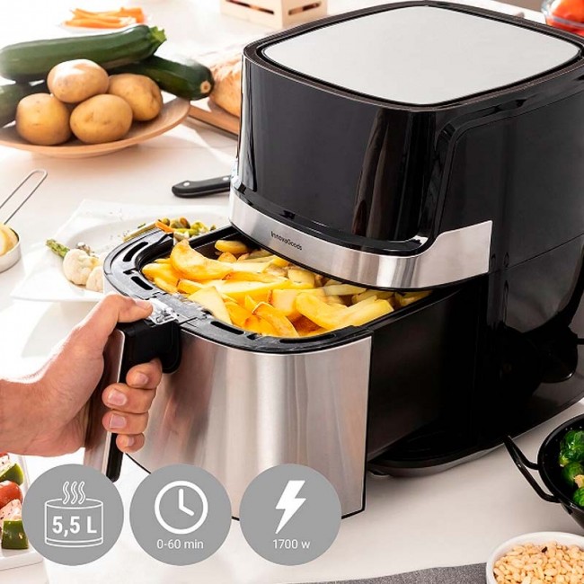 Φριτέζα αέρος - AirFryer Fryinn Pro Innovagoods V0103716 με αποσπώμενο κάδο 5,5lt χρώμα μαύρο - ασημί 1700W