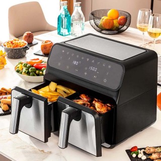 Φριτέζα αέρος - AirFryer Fryinn Double Innovagoods V0103721 με διπλό αποσπώμενο κάδο 8lt χρώμα μαύρο - ασημί 3400W