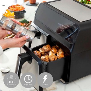 Φριτέζα αέρος - AirFryer Fryinn Double Innovagoods V0103721 με διπλό αποσπώμενο κάδο 8lt χρώμα μαύρο - ασημί 3400W